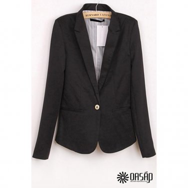 Refined Candy Color Blazer Women Foldable Sleeve Outwear Jacket Female Suit, black, L, OP43211