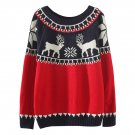 OASAP Cute Women Round Neckline Long Sleeves Deer Print Color-Blocked Sweater, OP53178
