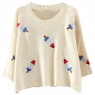 Women Round Neckline Long Sleeves Sweet High-Low Mohair Knit Sweater, apricot, one size, OP53165
