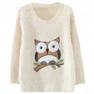 Women Round Neckline Long Sleeves Sweet High-Low Mohair Knit Sweater, apricot, one size, OP53165