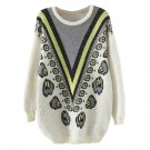 OASAP Women Long Sleeves Peacock Feather White Mohair Sweater, white, one size, OP53087