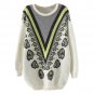 OASAP Women Long Sleeves Peacock Feather White Mohair Sweater, white, one size, OP53087