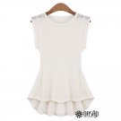 Lovely Crochet Lace Peplum Top Women Sleeveless Boat Neckline Blouse, ivory, L, OP44168