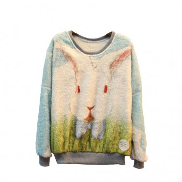OASAP Lovely Rabbit Print Sweatshirt, azure, one size, OP26169