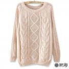 OASAP Warm Women Long Sleeves Ribbed Diamond Cable Sweater, ivory, one size, OP44585