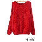 OASAP Warm Women Long Sleeves Ribbed Diamond Cable Sweater, red, one size, OP44585