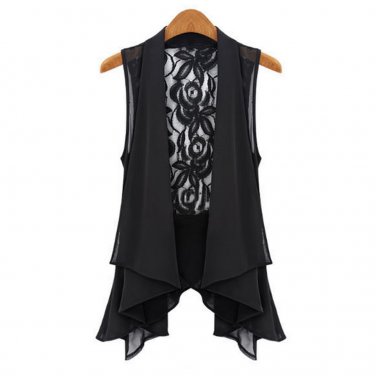 OASAP Lace Back Chiffon Vest, black, L, OP37246