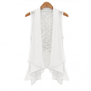 OASAP Lace Back Chiffon Vest, white, L, OP37246