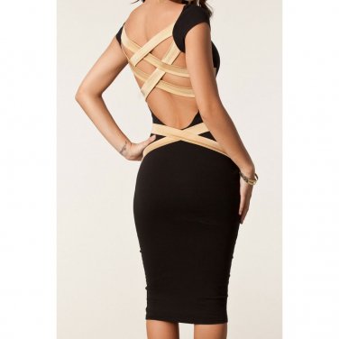 OASAP Strappy Back Skintight Dress, black, S, OP38622