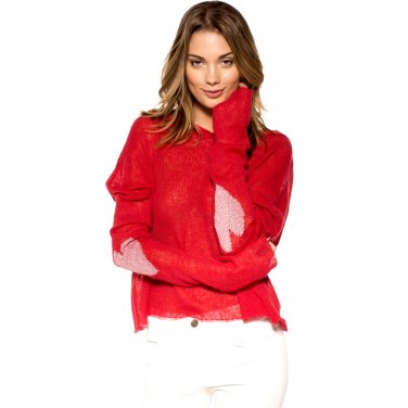 OASAP Women Long Sleeves Heart Crush Open Knit Hooded Sweater, red, one size, OP53812