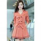OASAP Lace Paneled Double-breasted A-line Coat, orange, L, OP34168
