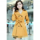 OASAP Lace Paneled Double-breasted A-line Coat, yellow, XL, OP34168