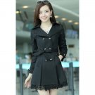 OASAP Lace Paneled Double-breasted A-line Coat, black, M, OP34168