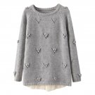OASAP Women Long Sleeves Open-Front Glam Eyelet Lace Paneled Sweater, grey, one size, OP54283