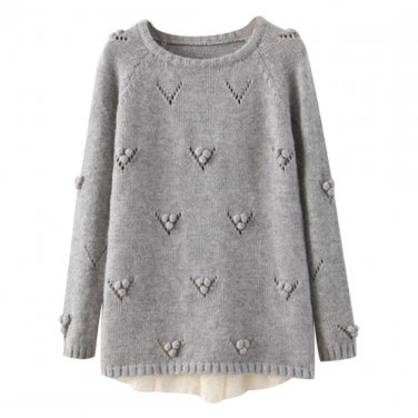 OASAP Women Long Sleeves Open-Front Glam Eyelet Lace Paneled Sweater, grey, one size, OP54283