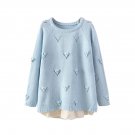 OASAP Women Long Sleeves Open-Front Glam Eyelet Lace Paneled Sweater, light blue, one size, OP54283
