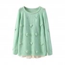 OASAP Women Long Sleeves Open-Front Glam Eyelet Lace Paneled Sweater, mint green, one size, OP54283