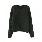 Chic Solid Loose Women Round Neckline Long Sleeves Cable Knit Sweater, dark green, one size, OP54182