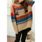 OASAP Deer Pattern Colored Loose Jumper, khaki, one size, OP16180
