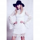 OASAP Sexy Women Floral Lace Bell Sleeve Vintage Dress, white, one size, OP53873