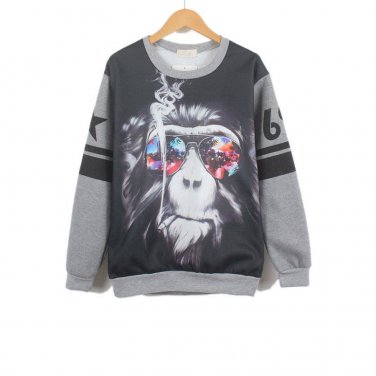 OASAP Smoking Gorilla Fleece Sweatshirt, black&grey, one size, OP35539