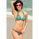 OASAP Paisley Push-up Halter Swimsuit, blue, M, OP37849