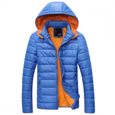 OASAP Cozy Sleek Hooded Man Long Sleeves Puffer Coat, blue, XS, OP54549
