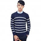 OASAP Classic Stripe Print Slim Cable Knit Man Sweater, navy, S, OP54548