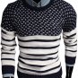 OASAP Stripe Print Jaquard Knit Man Round Neckline Long Sleeves Sweater, navy, M, OP54397