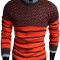 OASAP Stripe Print Jaquard Knit Man Round Neckline Long Sleeves Sweater, orange red, XS, OP54397