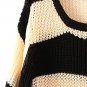 OASAP Black Beige Wide Stripes Print Loose Knit Sweater, black&beige, L, OP54644