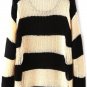OASAP Black Beige Wide Stripes Print Loose Knit Sweater, black&beige, M, OP54644