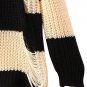OASAP Black Beige Wide Stripes Print Loose Knit Sweater, black&beige, M, OP54644