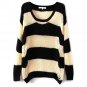 OASAP Black Beige Wide Stripes Print Loose Knit Sweater, black&beige, S, OP54644