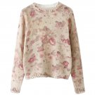 OASAP Women Suble Floral Print Pullover Ribbed Sweater, multi, S, OP54799