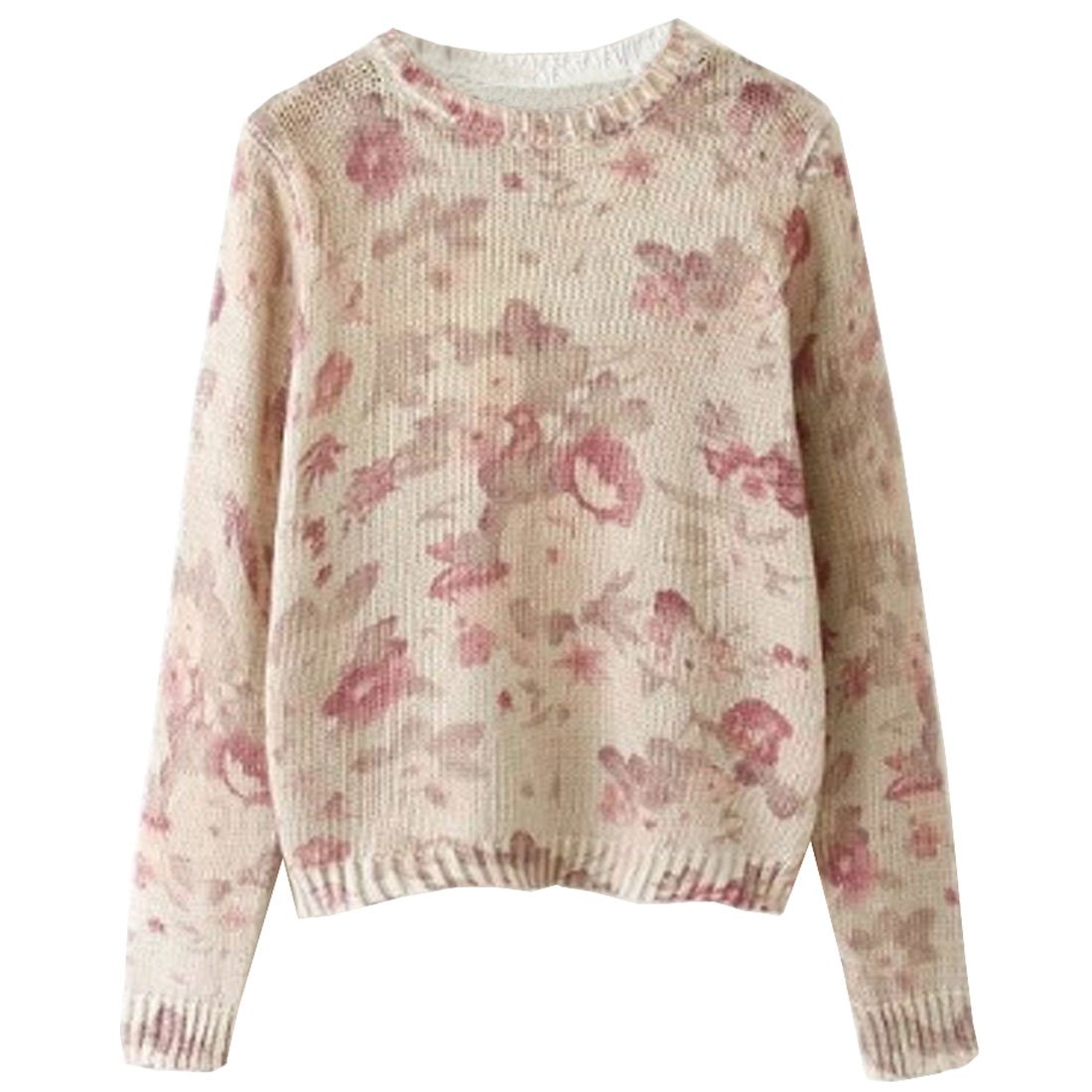 OASAP Women Suble Floral Print Pullover Ribbed Sweater, multi, M, OP54799