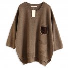 OASAP Women Long Sleeves Loose Pocket Splits Side High-Low Sweater, coffee, one size, OP55908
