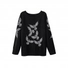 OASAP Casual Women Long Sleeves Embroidered Eagle Knit Sweater, black, one size, OP55802