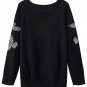 OASAP Casual Women Long Sleeves Embroidered Eagle Knit Sweater, black, one size, OP55802