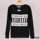 OASAP Women Round Neckline Long Sleeves Parental Advisory Solid Sweatshirt, black, L, OP45800