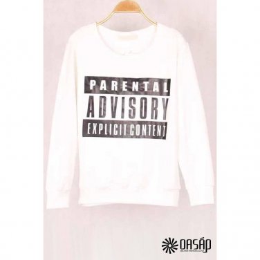 OASAP Women Round Neckline Long Sleeves Parental Advisory Solid Sweatshirt, white, M, OP45800