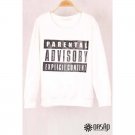 OASAP Women Round Neckline Long Sleeves Parental Advisory Solid Sweatshirt, white, L, OP45800