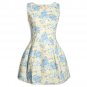 OASAP Women Sleeveless Essential Floral Pleated Princess A-Line Dress, light blue, S, OP57216
