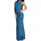 OASAP Women Blue Lace Satin Patchwork Party Maxi Dress, blue, M, OP56954