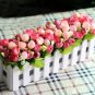 OASAP Hot Pink Artificial Floral with Decorating White Fence Pattern Pot Vase, one size, OP57709