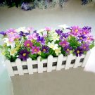 OASAP Purple Daisy Artificial Floral with Decorating White Fence Pattern Pot Vase, purple, OP57710