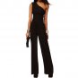 OASAP Women Black One-Shoulder Wide Leg Jumpsuit, black, M, OP57735