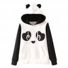 OASAP Women Long Sleeves Lovable Panda Pattern Hoodie, black&white, S, OP55578
