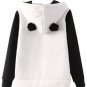 OASAP Women Long Sleeves Lovable Panda Pattern Hoodie, black&white, L, OP55578