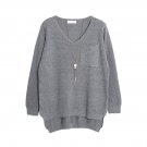OASAP FashionWomen V Neckline Long Sleeves Fancy High-Low Sweater, grey, one size, OP57963